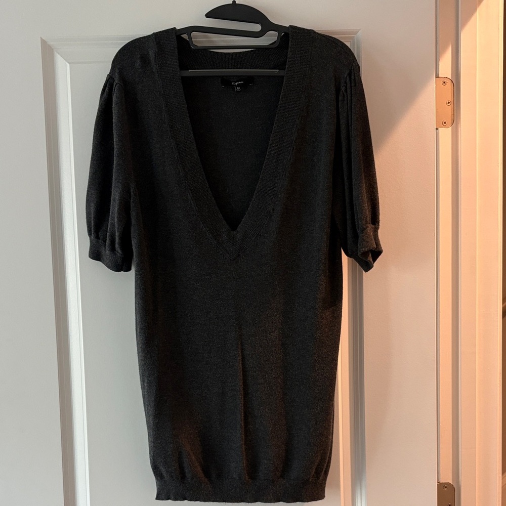 Express Black Deep V Short Sleeve Knit Top